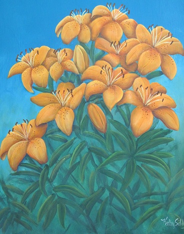Orange Patio  Lilies painting